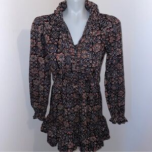 Walter Baker Dress mini ruffle multicolor cotton brown black geometric small